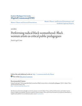 Black Women Artists As Critical Public Pedagogues Nicole April Carter