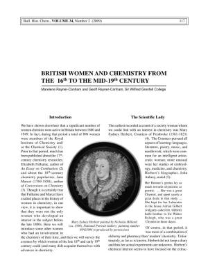 BRITISH WOMEN and CHEMISTRY from the 16Th to the MID-19Th CENTURY