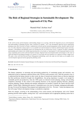 The Role of Regional Strategies in Sustainable Development: the Approach of City Plan