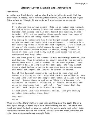 Literary Letter Example and Instructions Dear Writers, My Mother and I Both Love to Read, So When I Write Her Letters by Email, I Tell Her About What I’M Reading