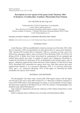 Description of a New Species of the Genus Linda Thomson, 1864 (Coleoptera: Cerambycidae: Lamiinae: Phytoeciini) from Vietnam