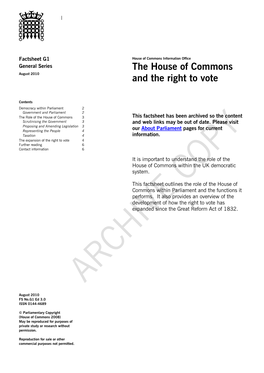 The House of Commons and the Right to Vote House of Commons Information Office Factsheet G01