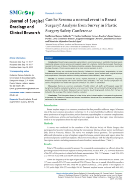 Can Be Seroma a Normal Event in Breast Surgery? Analysis from Survey in Plastic Surgery Safety Conference