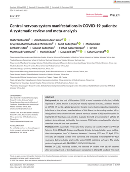 Central Nervous System Manifestations in COVID‐19 Patients