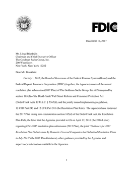 Letter to Mr. Lloyd Blankfein, the Goldman Sachs Group