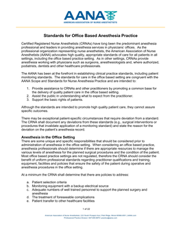 Standards for Office Based Anesthesia Practice