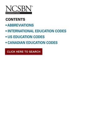 Contents • Abbreviations • International Education Codes • Us Education Codes • Canadian Education Codes July 1, 2021