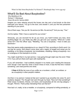 What's So Bad About Busybodies? by Richard T