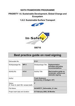 Best Practice Guide on Road Signing