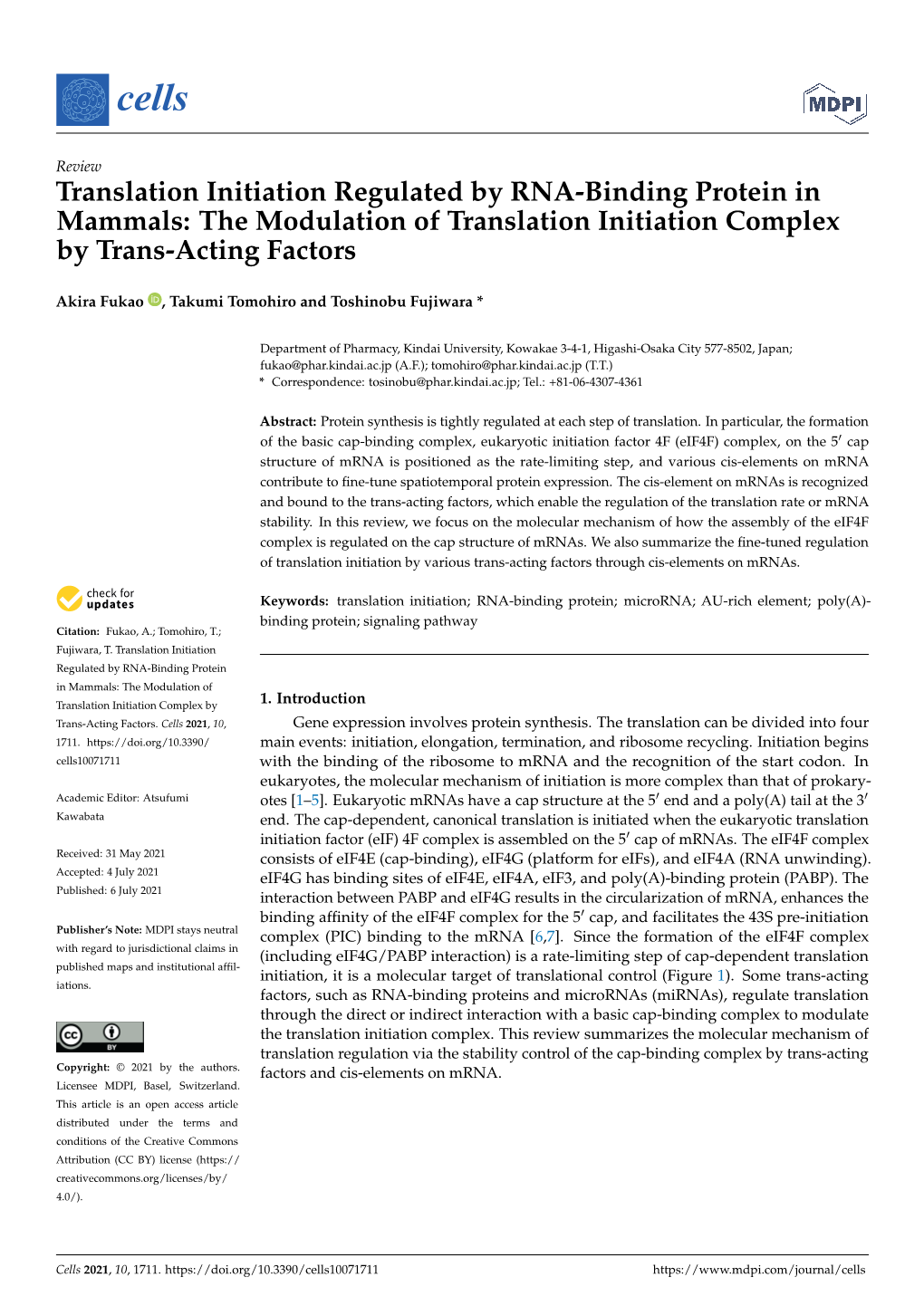 Translation Initiation Regulated By RNA-Binding Protein In Mammals: The ...