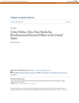 Cyber-Politics: How New Media Has Revolutionized Electoral Politics in the United States Elise D