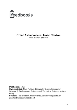 Great Astronomers: Isaac Newton Ball, Robert Stawell