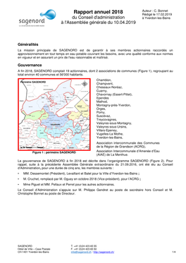 Rapport Annuel 2018 Rédigé Le 17.02.2019 Du Conseil D'administration À Yverdon-Les-Bains À L'assemblée Générale Du 10.04.2019