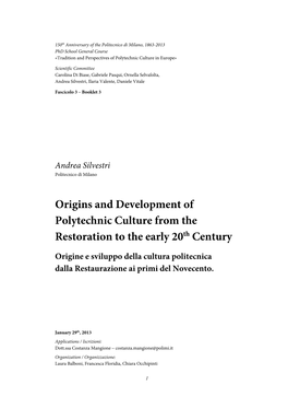 Origins and Development of Polytechnic Culture from the Restoration to the Early 20Th Century