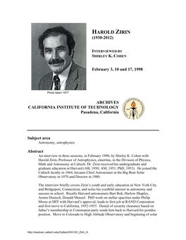Interview with Harold Zirin