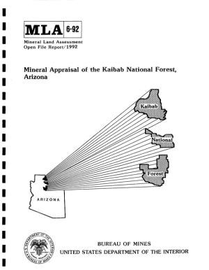 Mineral Appraisal of the Kaibab National Forest, Arizona MLA 6-92