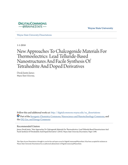 Lead Telluride-Based Nanostructures and Facile Synthesis of Tetrahedrite and Doped Derivatives Derak Justin James Wayne State University