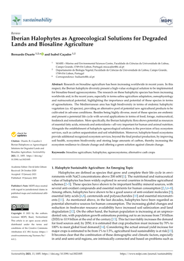 Iberian Halophytes As Agroecological Solutions for Degraded Lands and Biosaline Agriculture