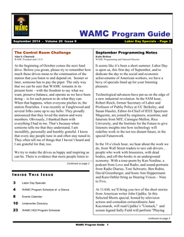 WAMC Program Guide September 2014 - Volume 20 Issue 9 Labor Day Specials – Page 3