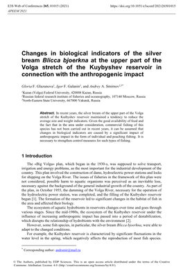 Changes in Biological Indicators of the Silver Bream Blicca Bjoerkna at The