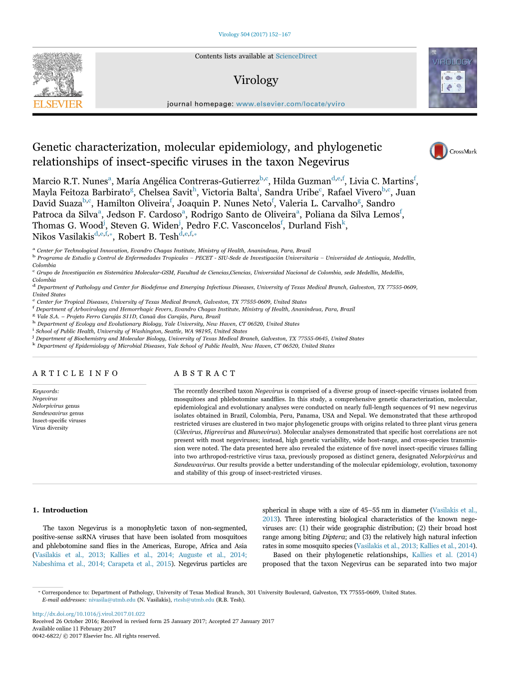 Genetic Characterization, Molecular Epidemiology, and Phylogenetic MARK Relationships of Insect-Speciﬁc Viruses in the Taxon Negevirus