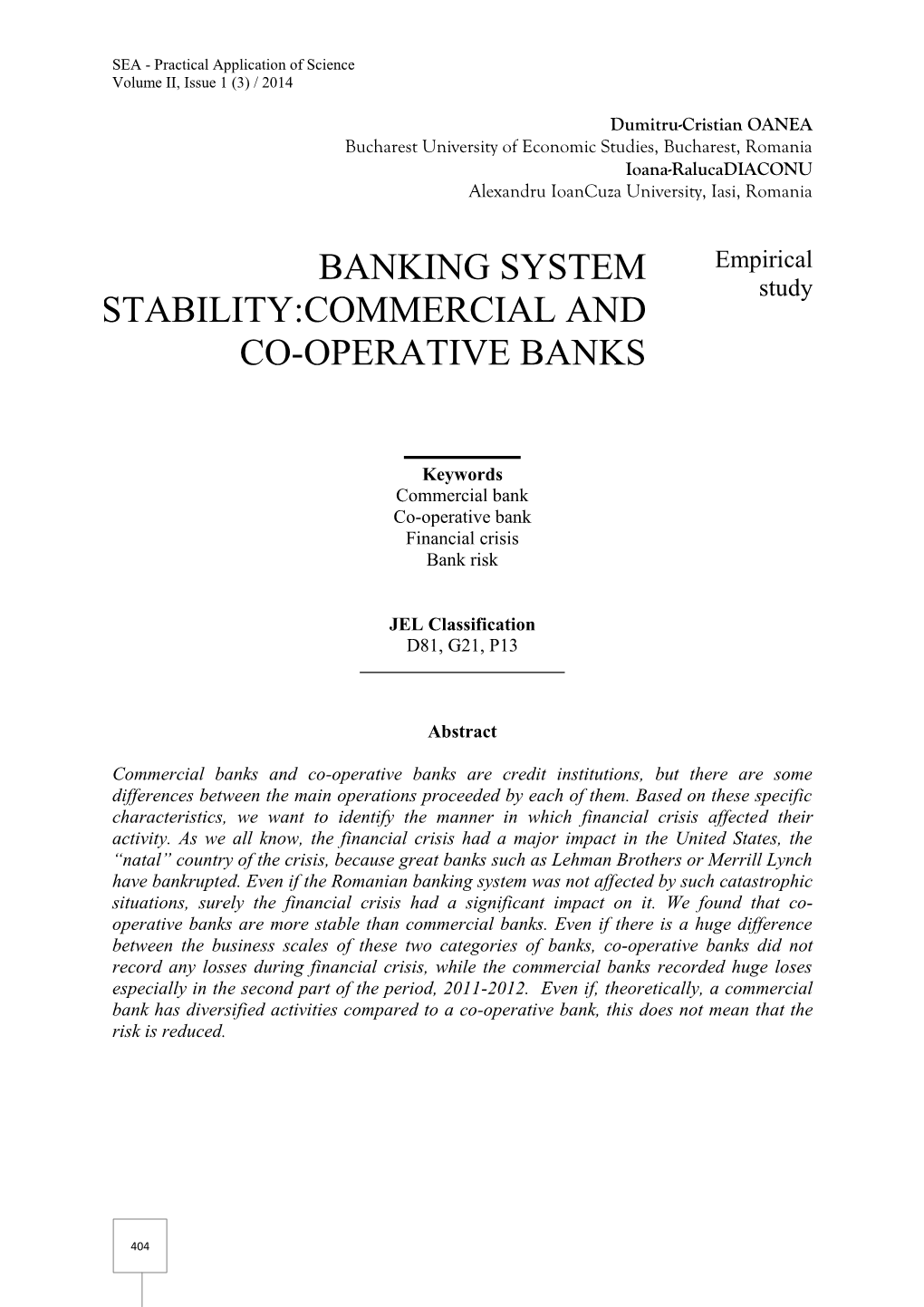 Banking System Stability:Commercial and Co