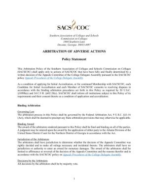 ARBITRATION of ADVERSE ACTIONS Policy Statement