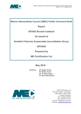 (MSC) Public Comment Draft Report SFSAG Rockall Haddock on Behalf