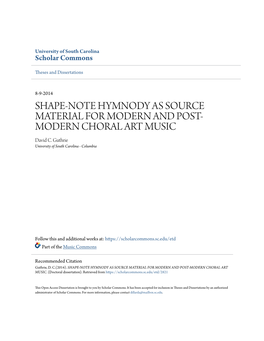 Shape-Note Hymnody As Source Material for Modern and Post-Modern Choral Art Music