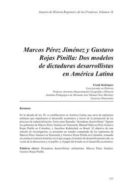Marcos Pérez Jiménez Y Gustavo Rojas Pinilla: Dos Modelos De Dictaduras Desarrollistas En América Latina