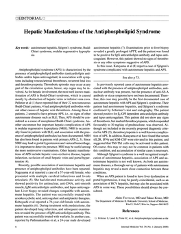 Hepatic Manifestations of the Antiphospholipid Syndrome