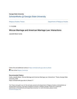 Wiccan Marriage and American Marriage Law: Interactions