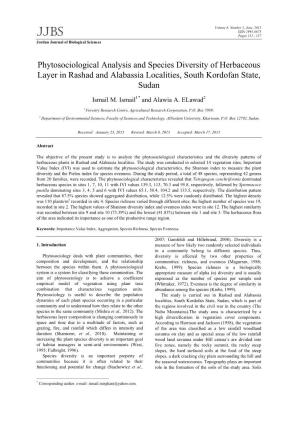 Phytosociological Analysis and Species Diversity of Herbaceous Layer in Rashad and Alabassia Localities, South Kordofan State, Sudan
