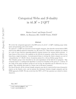 Categorical Webs and S-Duality in 4D N = 2 QFT