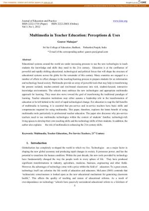 Multimedia in Teacher Education: Perceptions & Uses