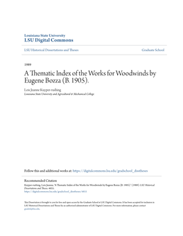 A Thematic Index of the Works for Woodwinds by Eugene Bozza (B