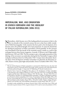 Imperialism, War, and Emigration in Enrico Corradini and the Ideology of Italian Nationalism (1896-1912)