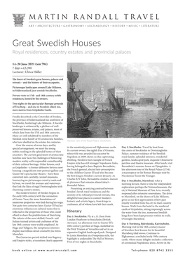 Great Swedish Houses Royal Residences, Country Estates and Provincial Palaces