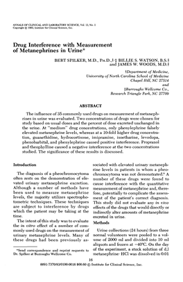 Drug Interference with Measurement of Metanephrines in Urine* BERT SPILKER, M.D., PH.D.,F • J BILLIE S
