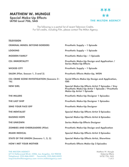 MATTHEW W. MUNGLE Special Make-Up Effects IATSE Local 706, SAG