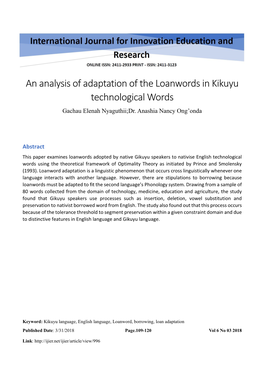 An Analysis of Adaptation of the Loanwords in Kikuyu Technological Words