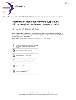 Treatment of Moderate to Severe Dyspareunia with Intravaginal Prasterone Therapy: a Review
