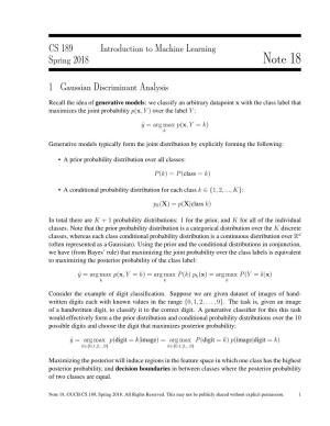 Note 18 : Gaussian Discriminant Analysis