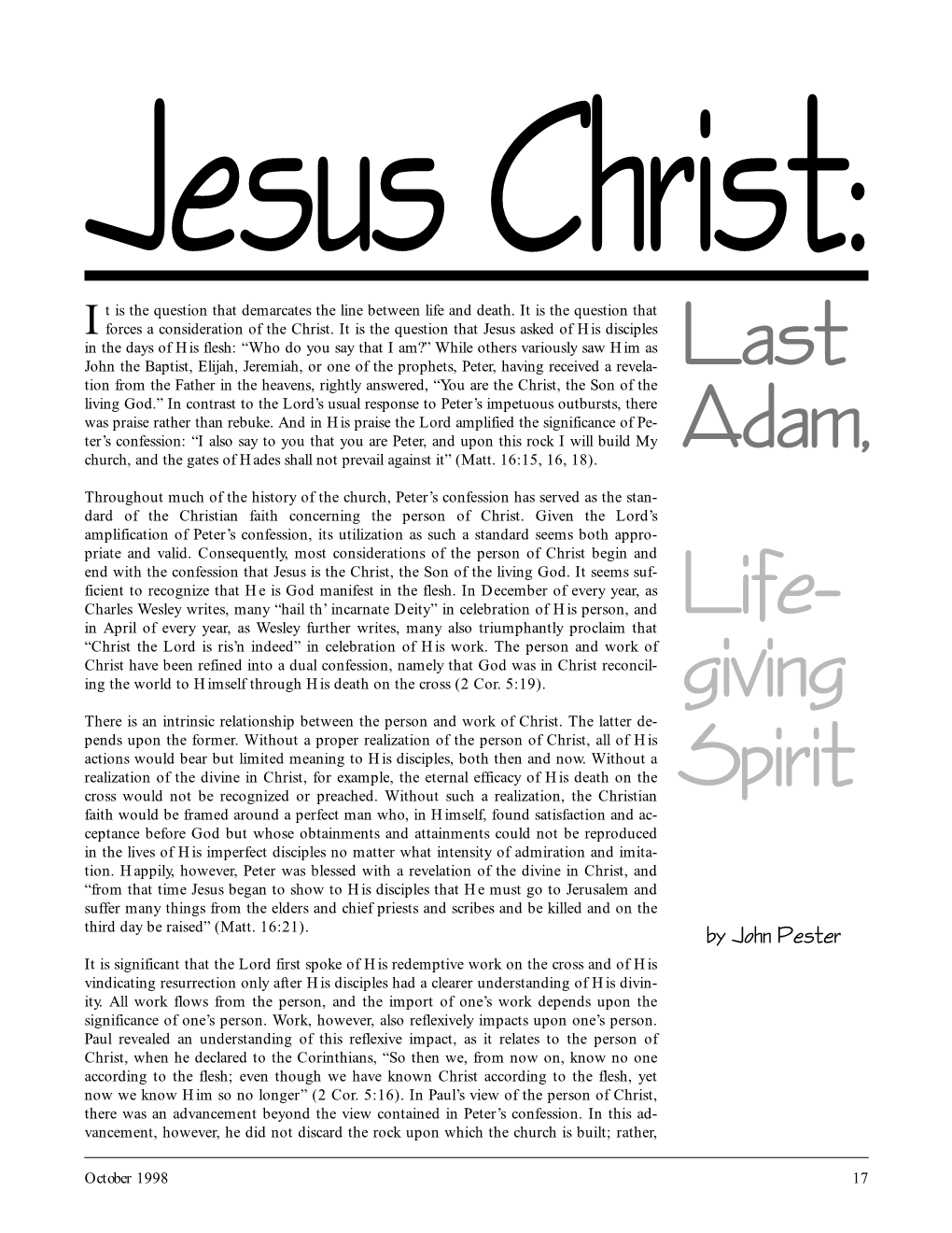Jesus Christ—Last Adam, Life-Giving Spirit