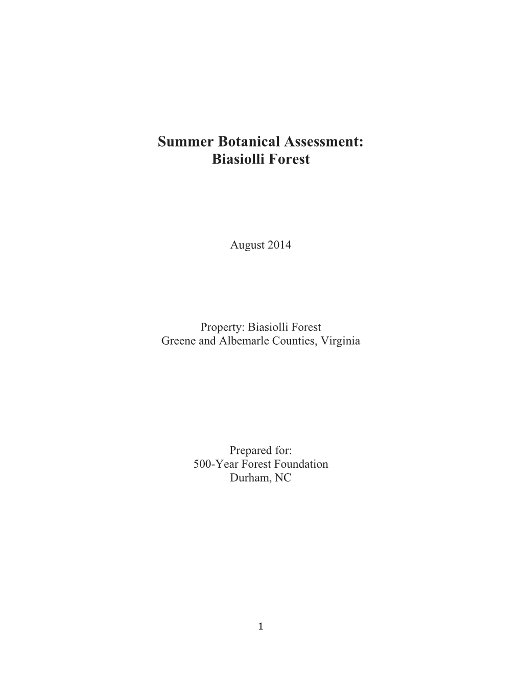 Botanical Assessment: Biasiolli Forest