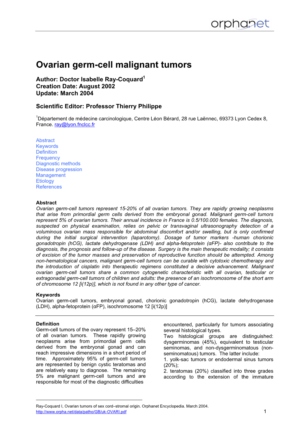 Ovarian Germ-Cell Malignant Tumors