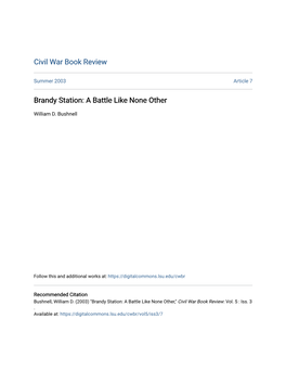 Brandy Station: a Battle Like None Other