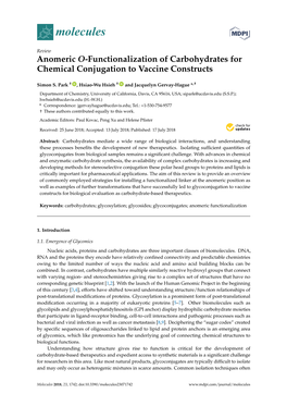 Anomeric O-Functionalization of Carbohydrates for Chemical Conjugation to Vaccine Constructs