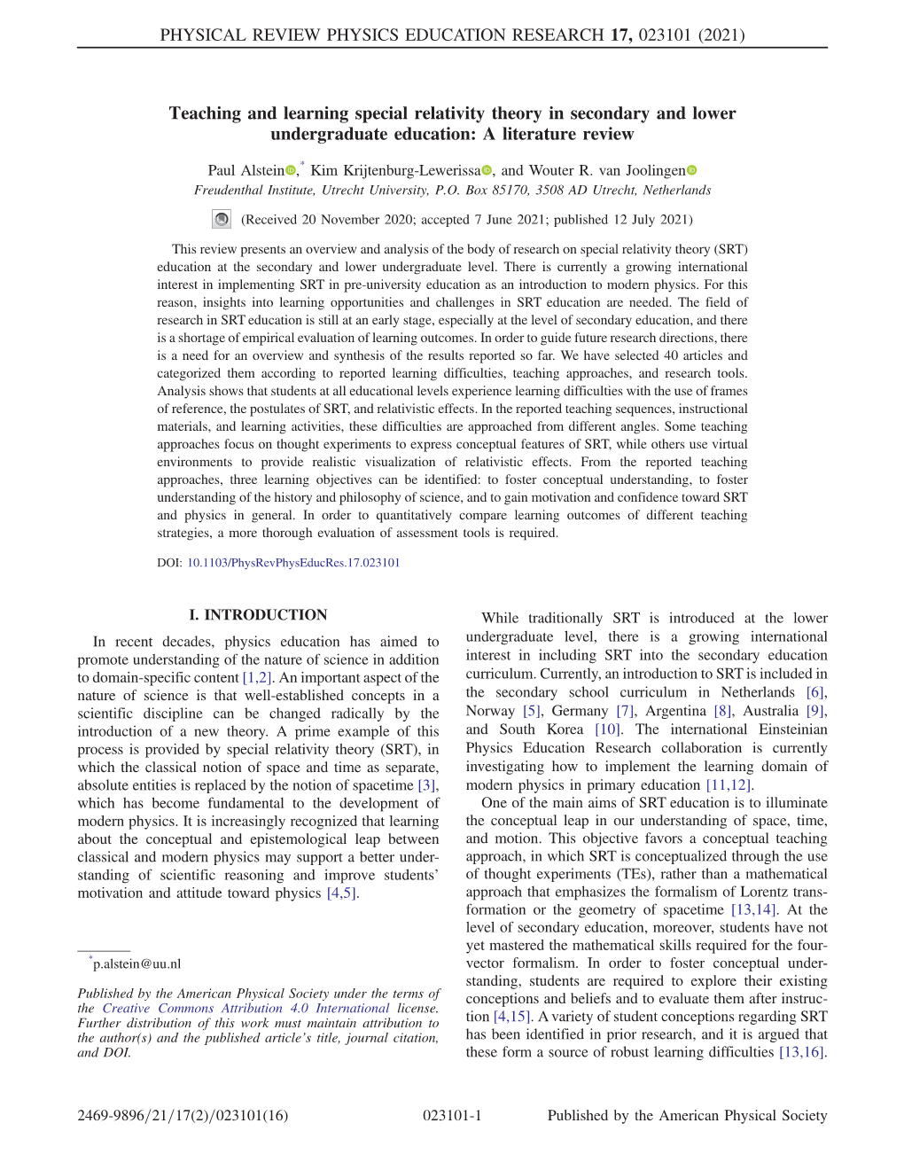 Teaching and Learning Special Relativity Theory in Secondary and Lower Undergraduate Education: a Literature Review