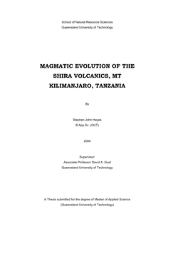 Magmatic Evolution of the Shira Volcanics, Mt Kilimanjaro, Tanzania